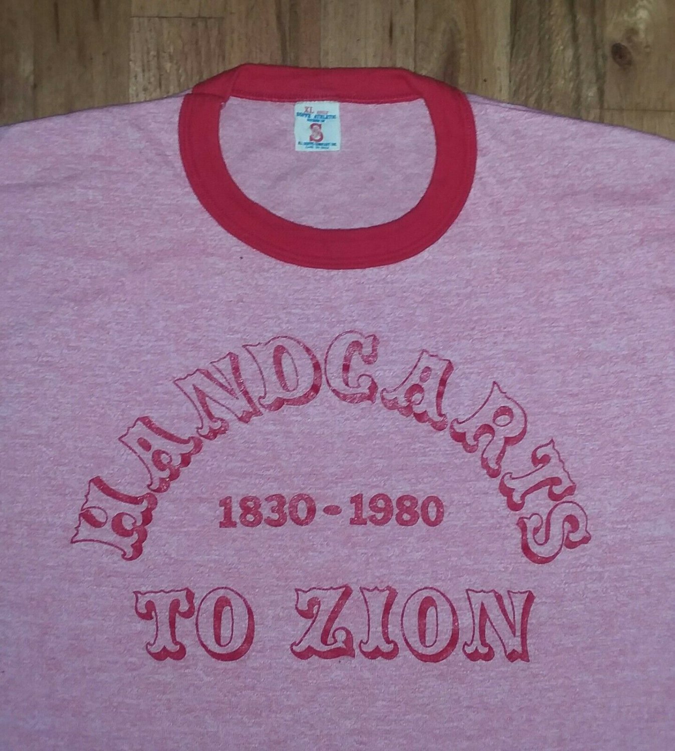Mormon LDS Handcart to Zion road march vintage 80s t shirt XL ringer historic
