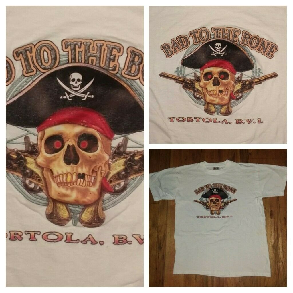 vintage Pirate Crossbones Pistol bad to bone t shirt XL souvenir ocean BVI