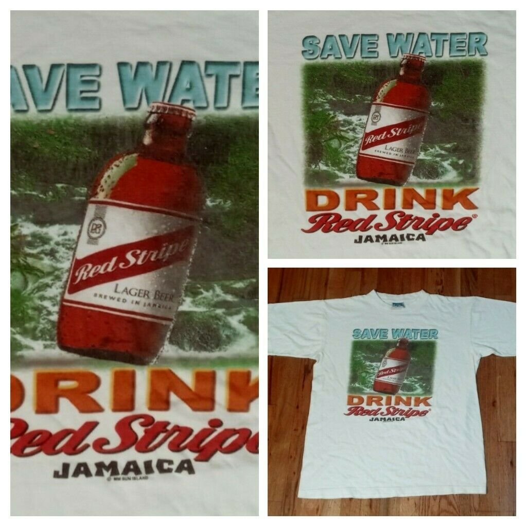 vintage Red Stripe Drink Beer Save Water Jamaica t shirt M reggae ganja music