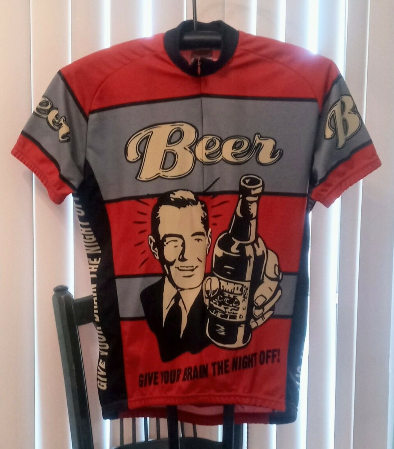 Beer Give Brain Night Off funny Bicycle Cycling Jersey M bike tour de france