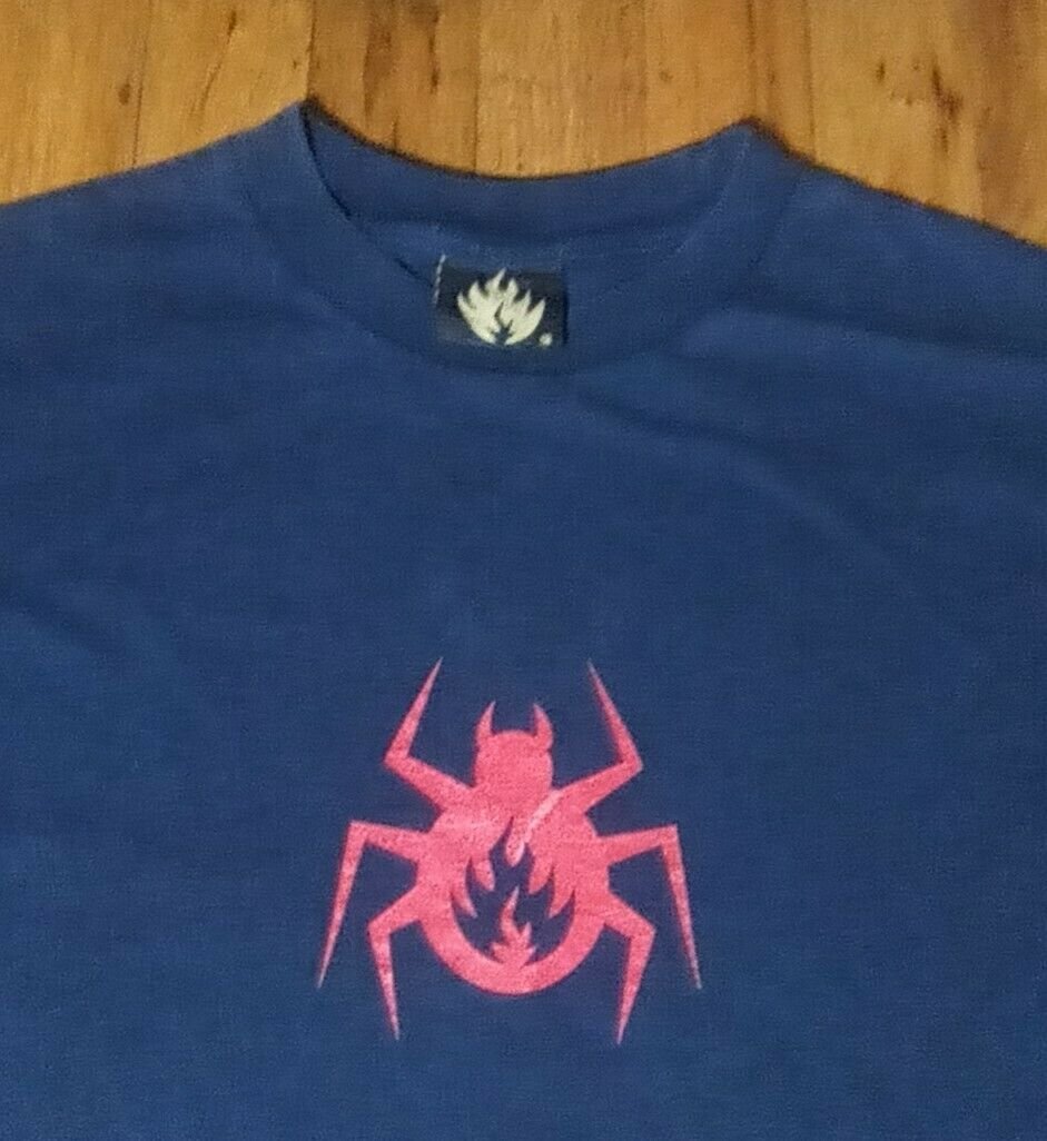 rare vintage Black Label Skateboard Spider t shirt Small skate Spiderman tribute