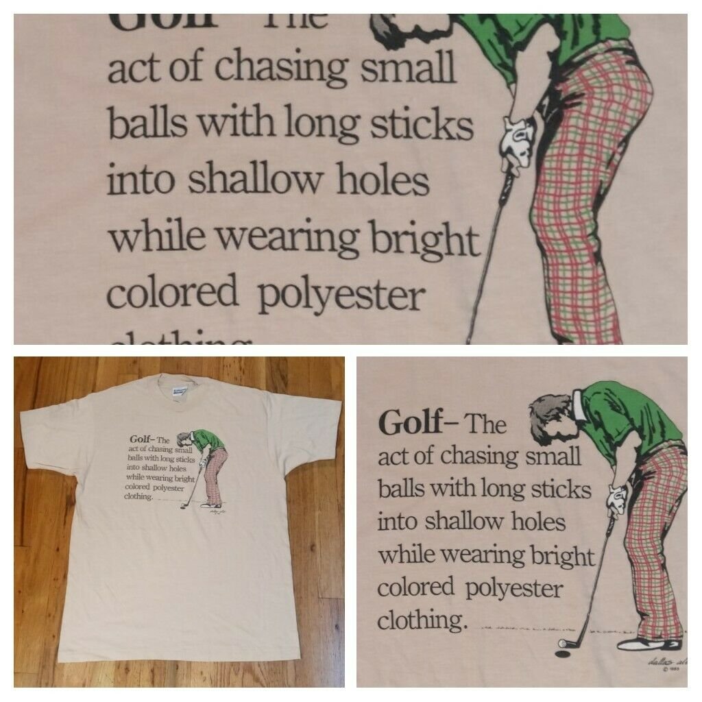 vintage single stitch Golf ball polyester pants funny t shirt XL 50/50