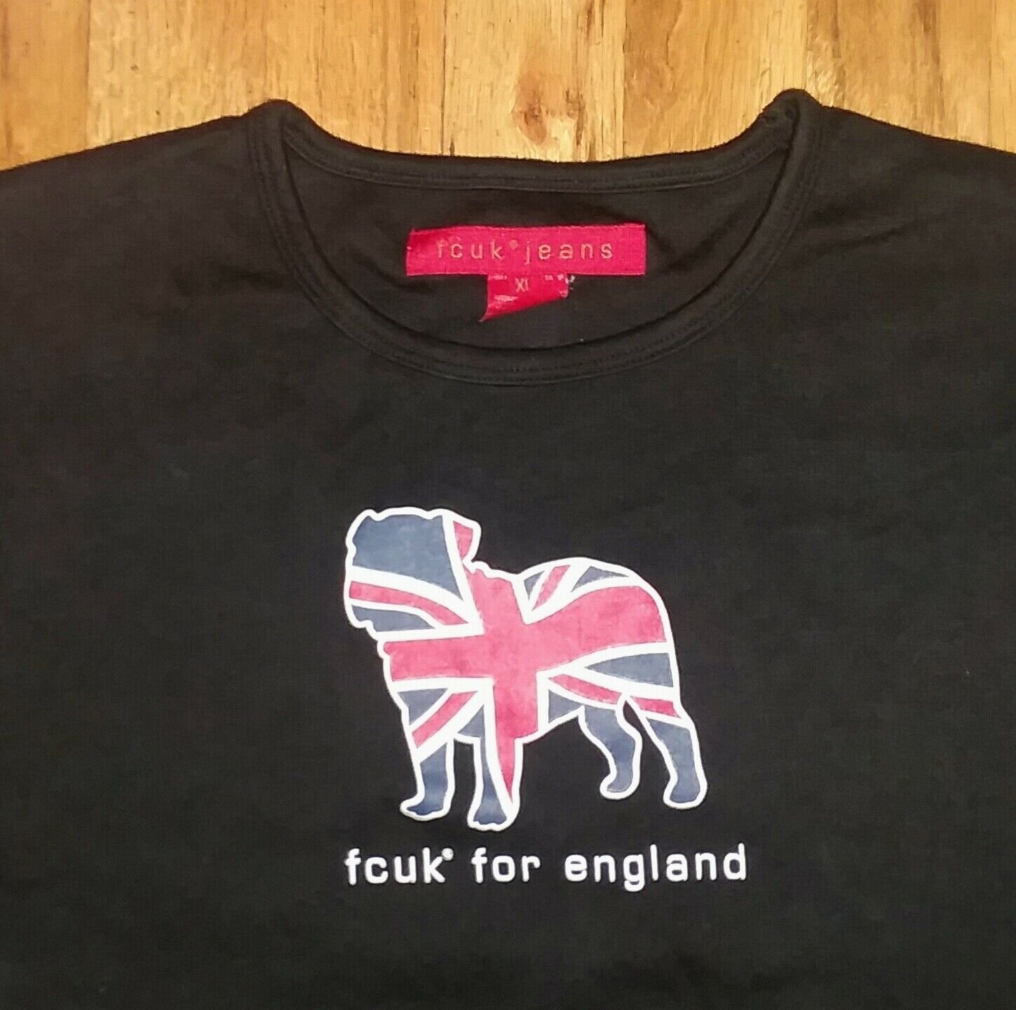 FCUK for England Bulldog Union Jack Flag t shirt XL dark blue FCUK Jeans