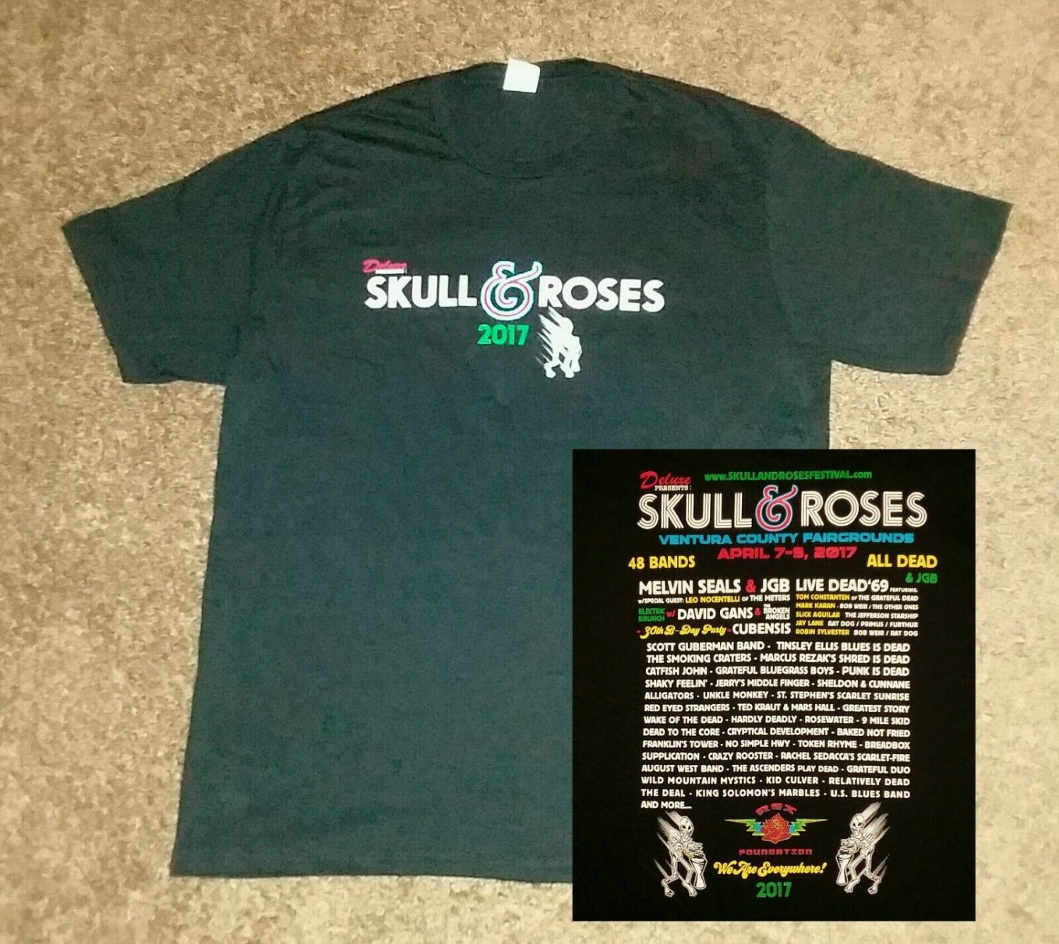 Grateful Dead Concert Tribute Skull and Roses t shirt XL classic guitar rock