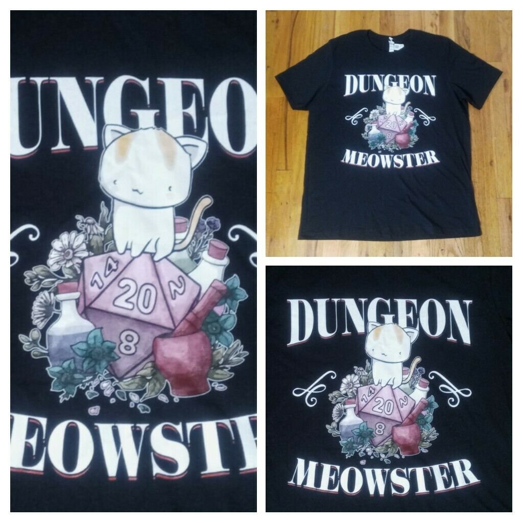 d&d Dungeon Master Die Dice Meowster Cat Kitty funny t shirt XL NEW DragonS
