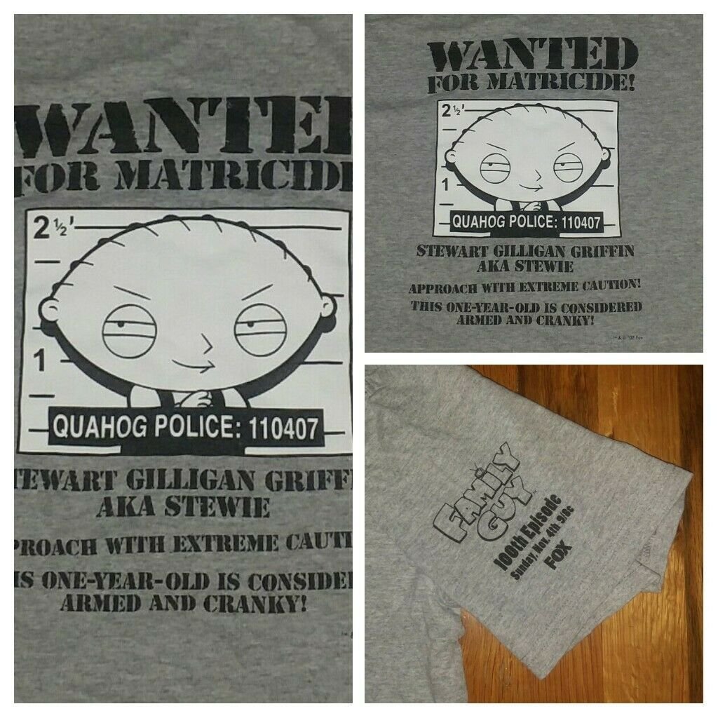 rare family guy STEWIE 100TH Episode wanted t shirt L south park Simpsons