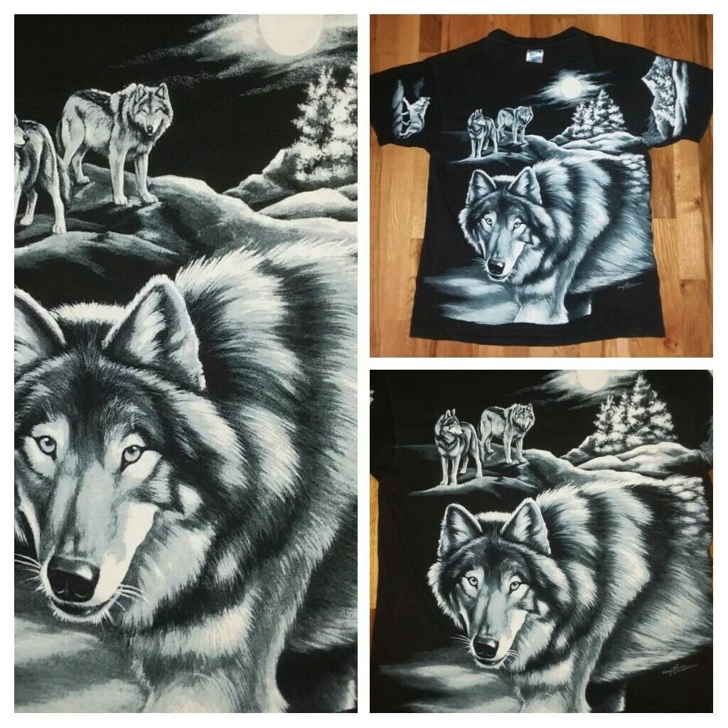 Snow White Wolf Mountain animal dog t shirt L tie dye outdoor artic