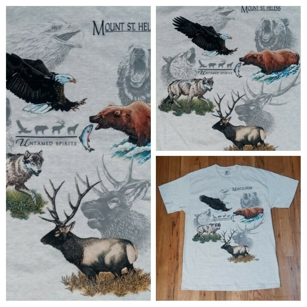 vintage single stitch mountain wildlife deadstock t shirt M animal eagle wolf
