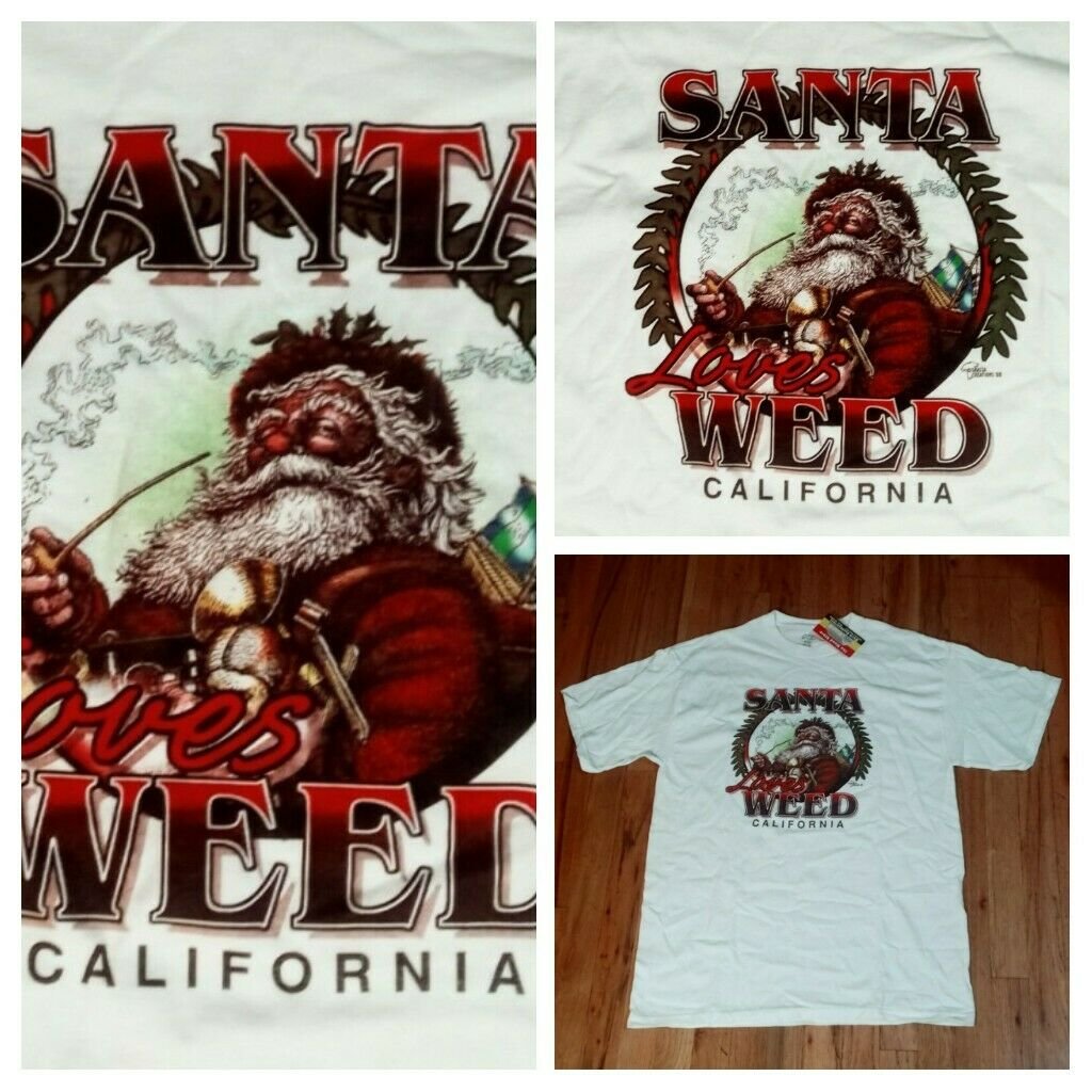 Marijuana Pot Ganja Christmas Santa Loves Weed t shirt L NEW NWT funny holiday