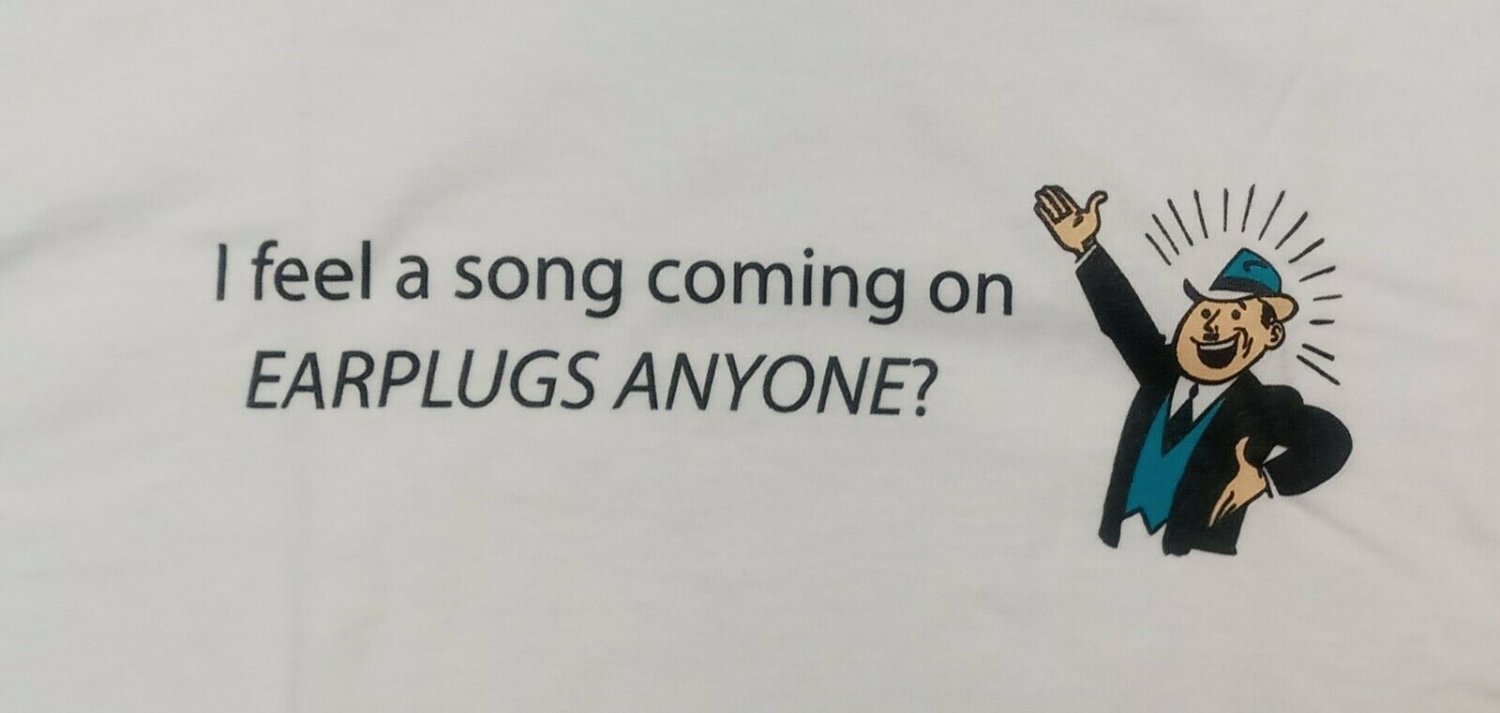 Funny sing singing music rock band ear plugs t shirt M NEW nwot fun