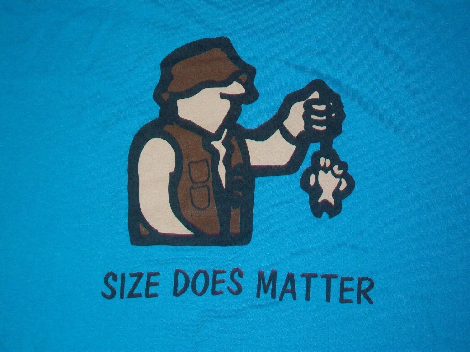 funny COLLEGE FRAT SIZE DOES MATTER FISH blue t shirt 2XL party beer