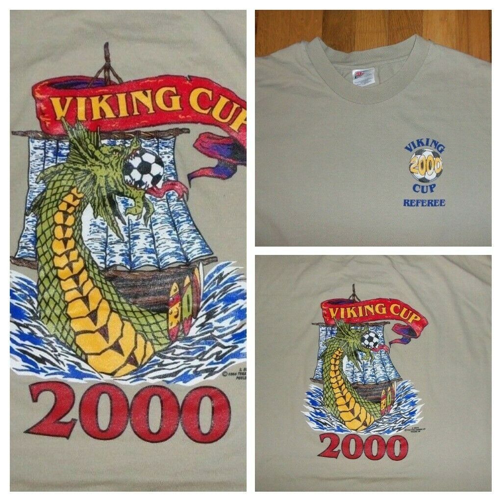vintage Sea Dragon Viking Ship Soccer Cup t shirt L Seattle Seahawks Kracken