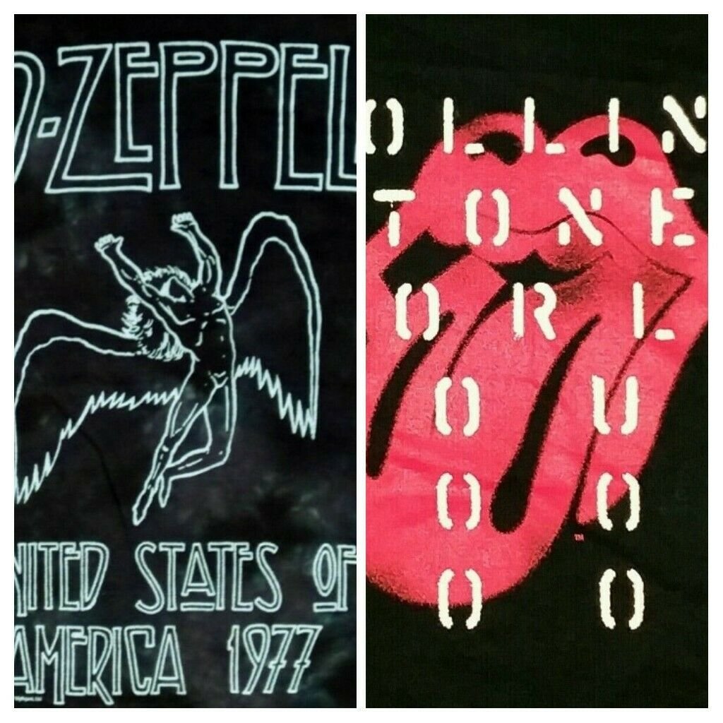 Led Zeppelin Rolling Stones Concert 2 t shirt lot Small Jimi Hendrix classic rok