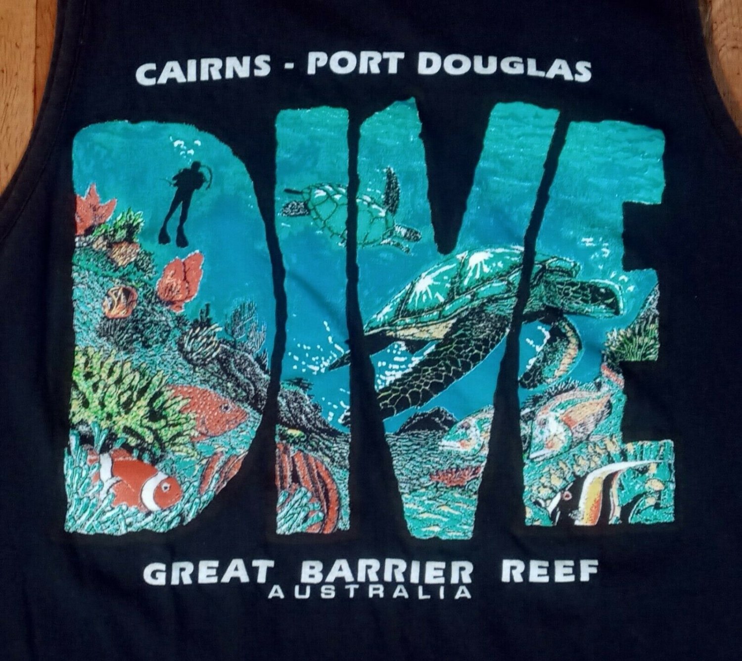 Australia Great Barrier Reef Dive Turtle souvenir tank top muscle shirt L ocean