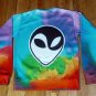 Alien Ying Yang Psychedelic Rainbow Tie Dye Sweatshirt shirt M UFO hippie ganja