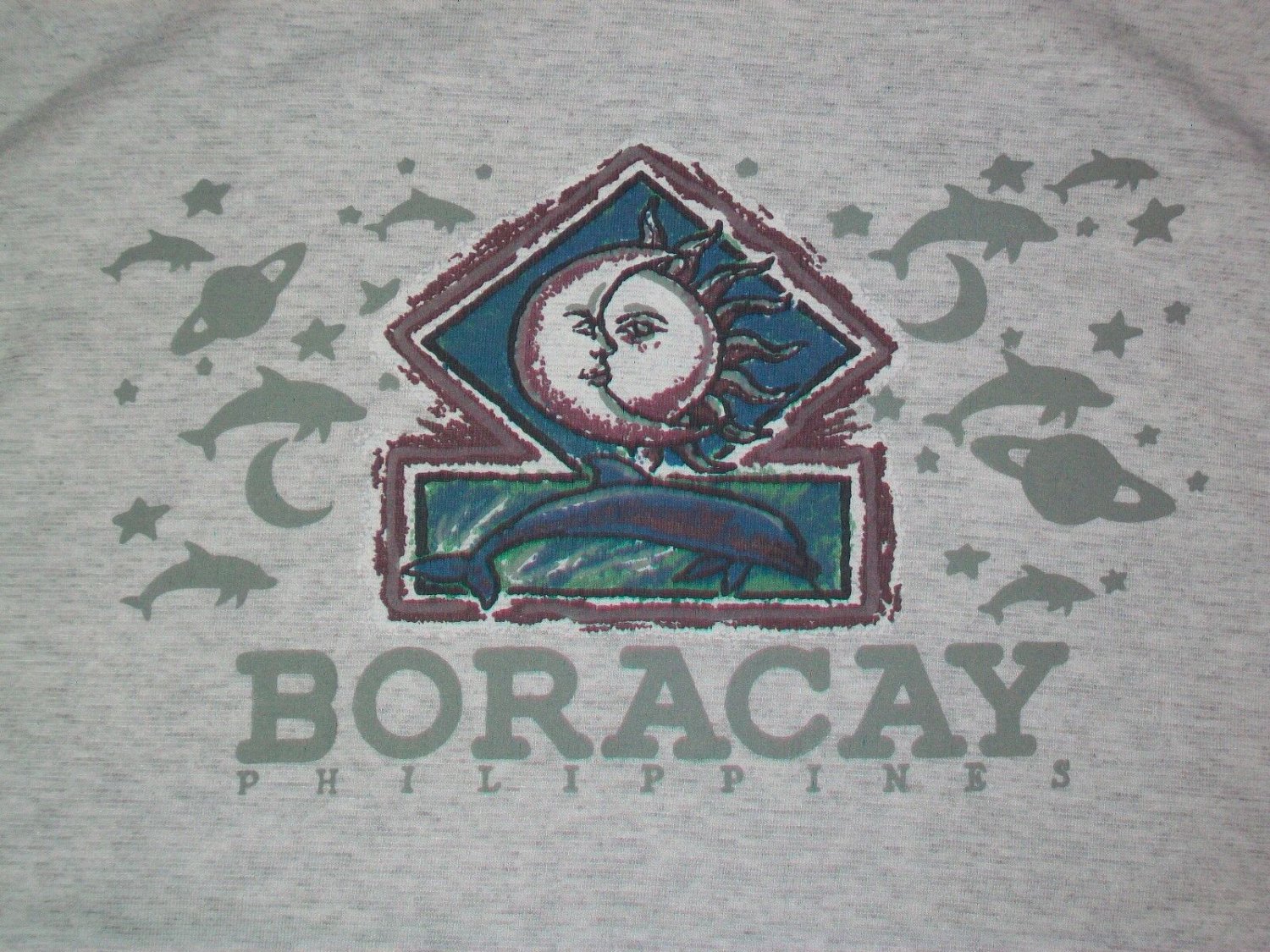 vintage Dolphin Sun Moon Boracay souvenir tank top muscle shirt  M ocean beach