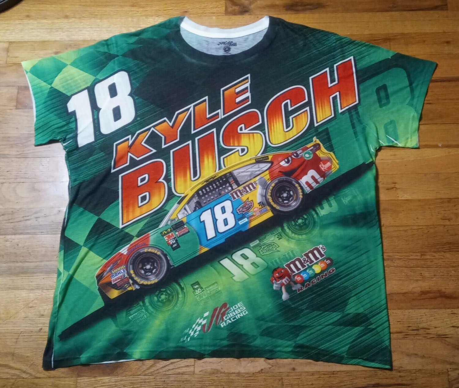 rare Kyle Busch M&M Joe Gibbs Racing all over print t shirt 2xL nascar Chevy