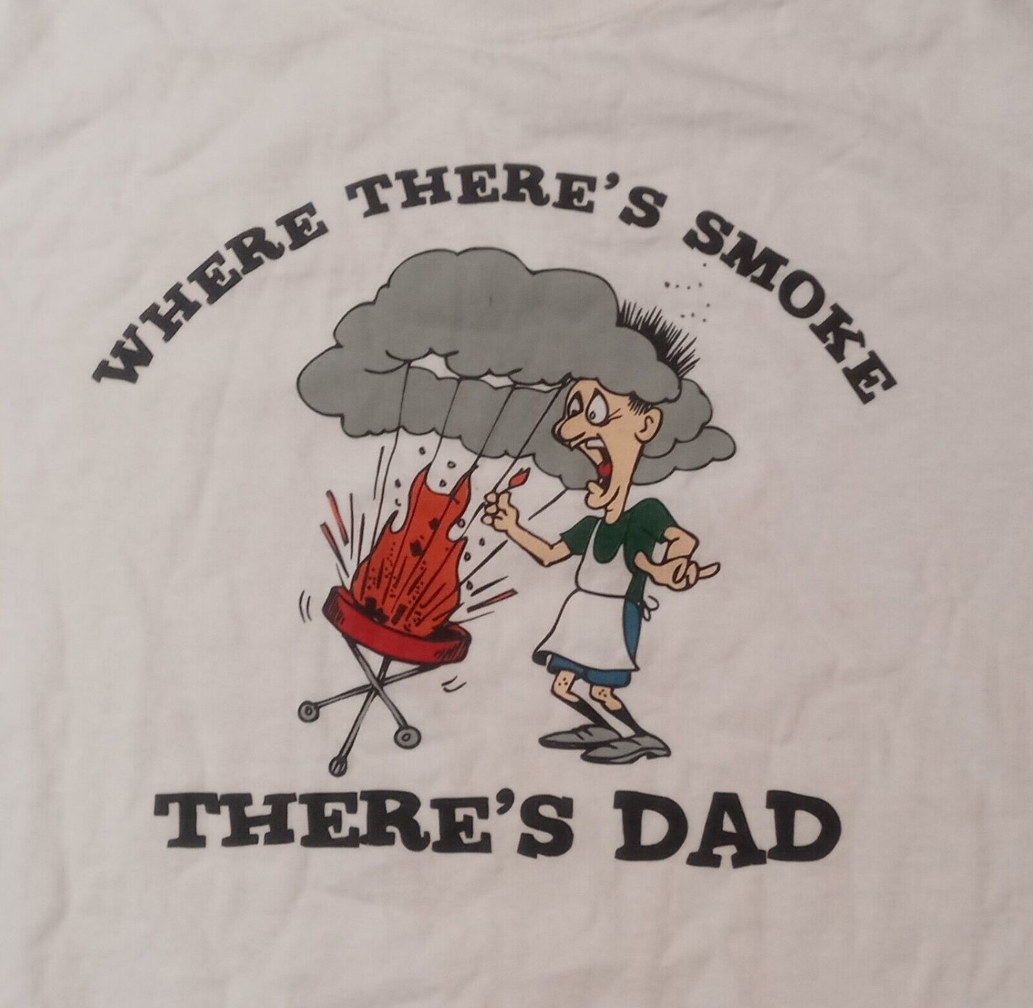 vintage Bar-B-Que BBQ where there's smoke there's Dad funny t shirt M party