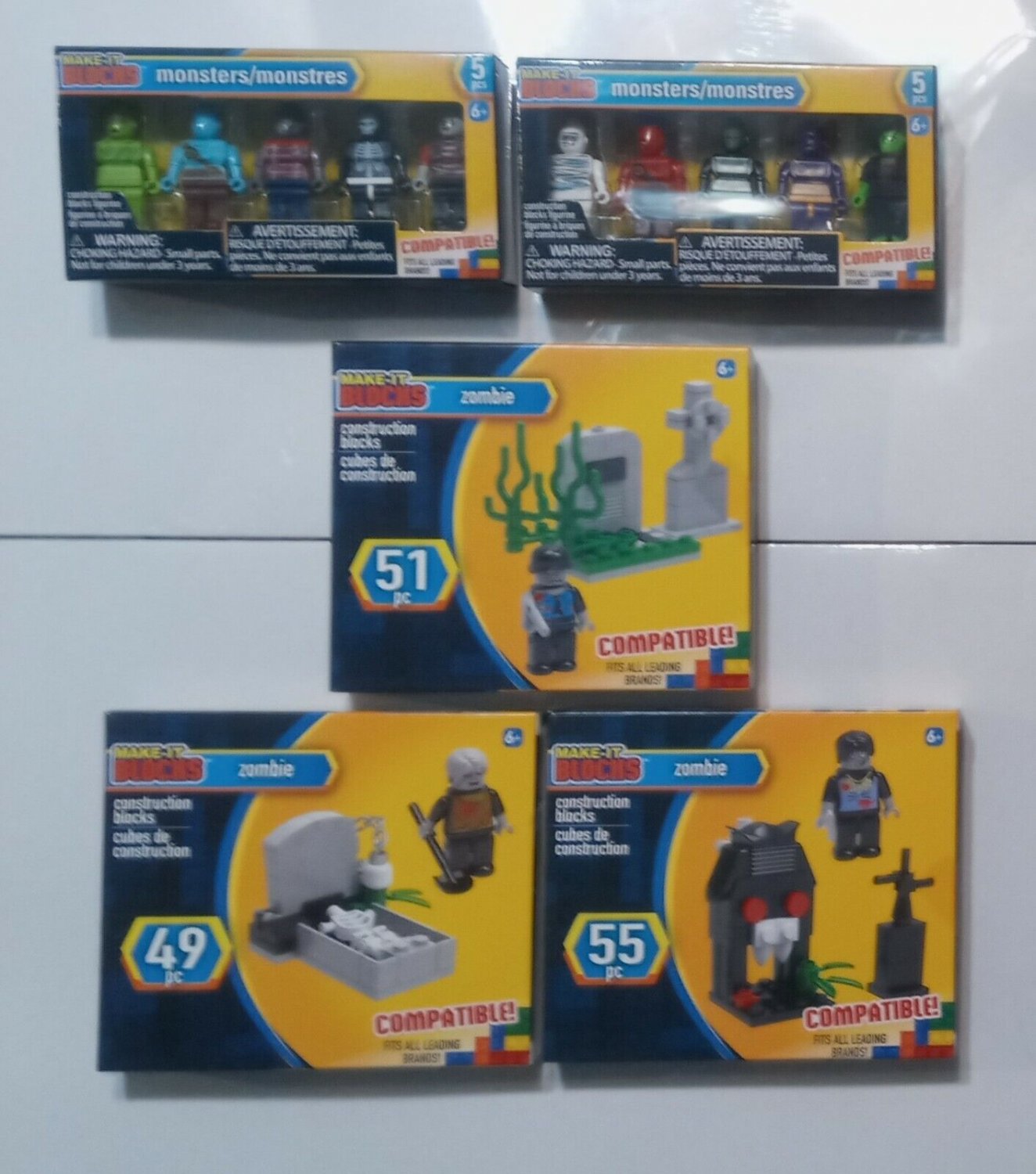 5 PACK Make It Blocks Horror Cemetery ZOMBIE Monster figure 165 pcs