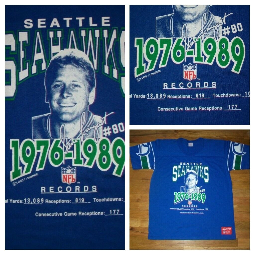 vintage single stitch Seattle Seahawks Steve Largent Career Jersey t shirt 50/50