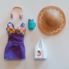 Barbie Doll Beach Wear accessories lot Roxy purse bag sun hat purple dress