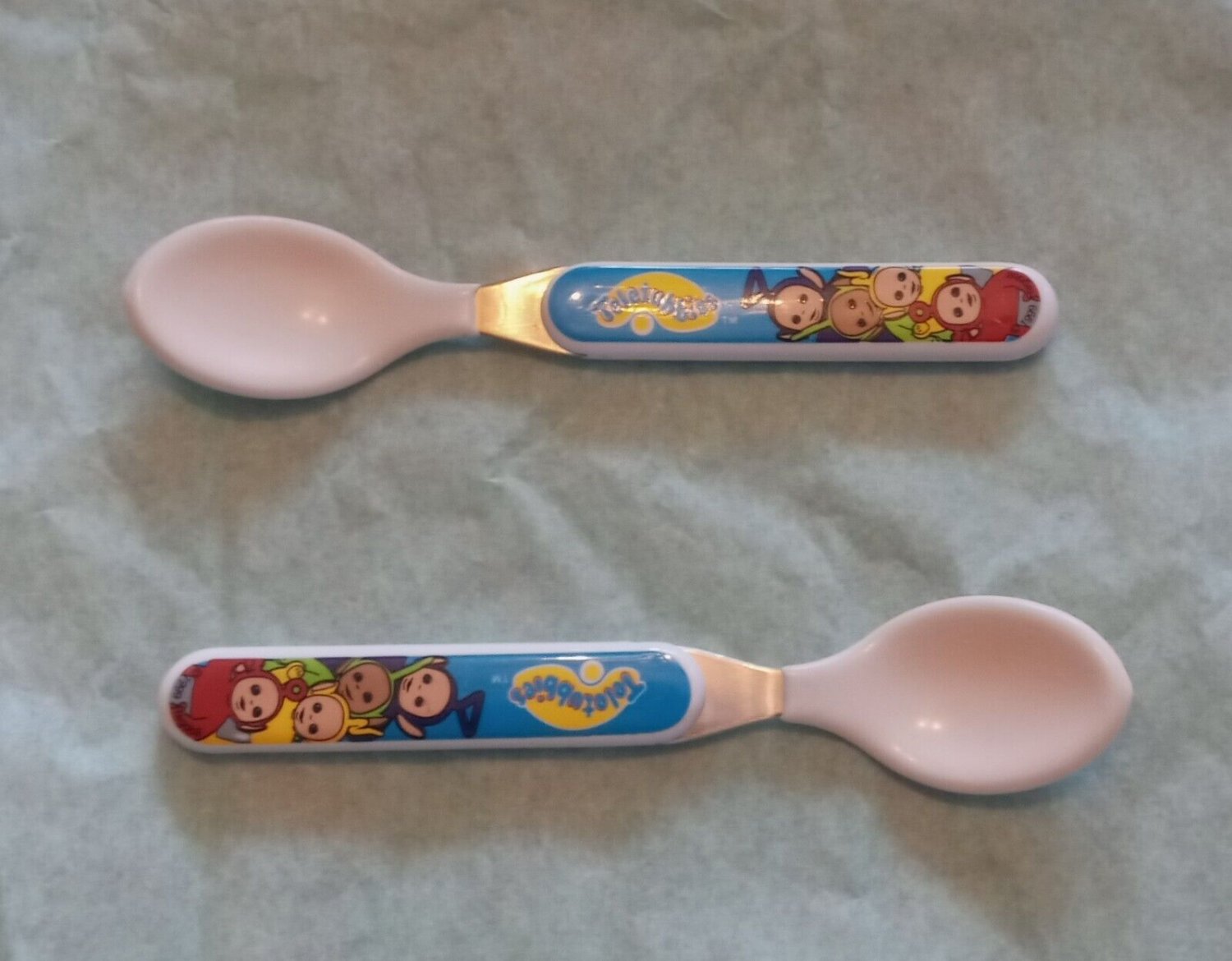 Vintage Teletubbies Child Flatware Spoon lot of 2 breakfast spoons