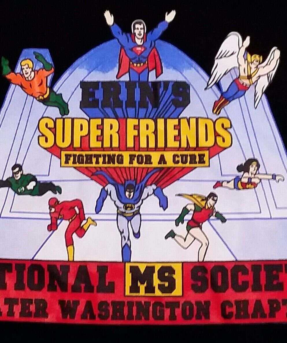 vintage Superman Batman Robin fight MS t shirt Wonder Woman Flash Super Friends