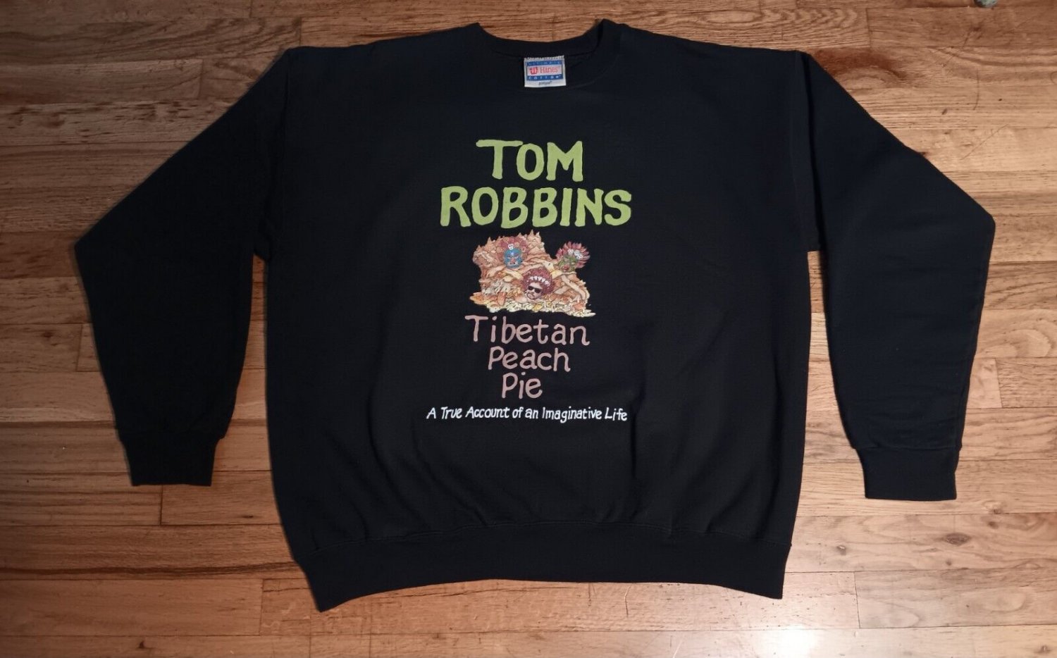 Tom Robbins Tibetan Peach Pie sweatshirt NEW NWOT rare book promo L shirt
