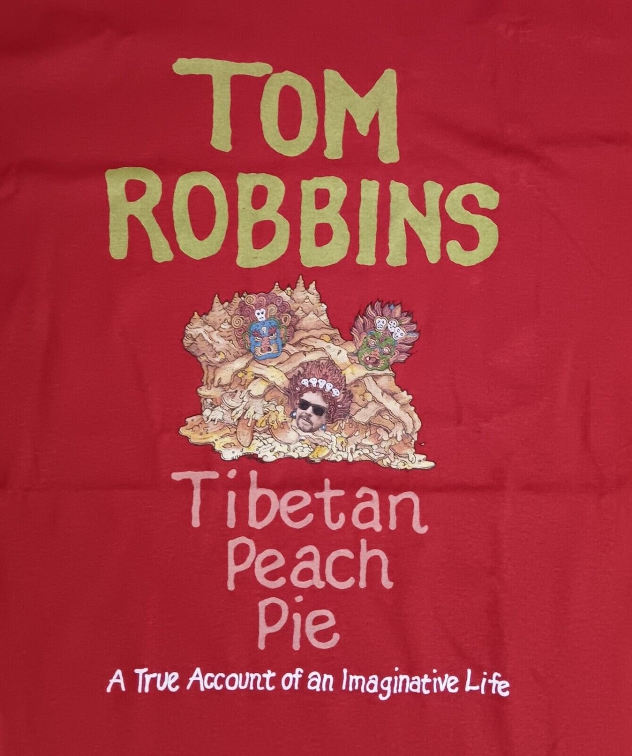 Tom Robbins Tibetan Peach Pie t-shirt red NEW NWT rare book promo XL
