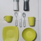 Step 2 Play Kitchen Salt & Pepper Shaker/ Grinder green bowl plate cups