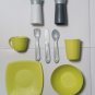 Step 2 Play Kitchen Salt & Pepper Shaker/ Grinder green bowl plate cups
