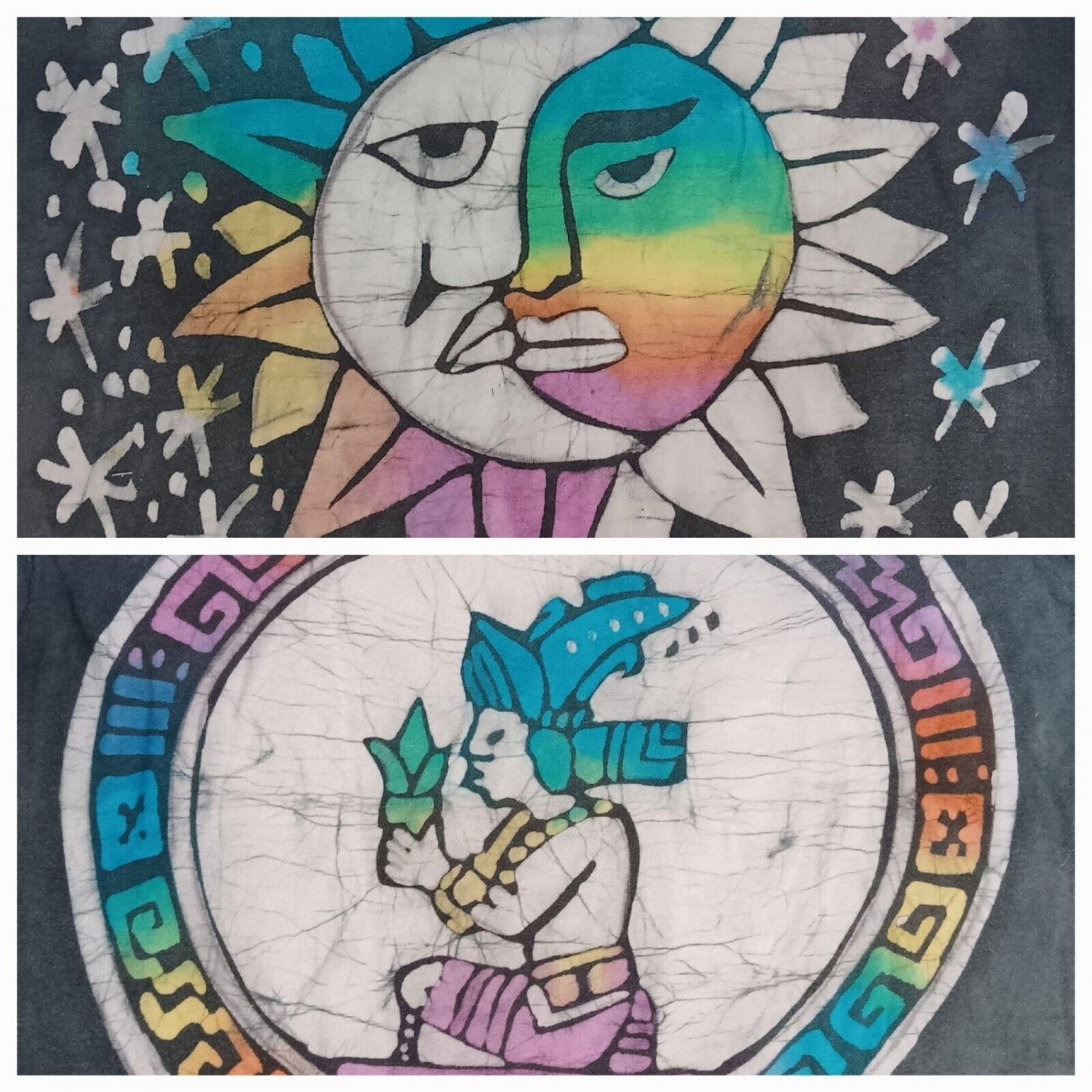 vintage ying yang sun moon tie dye Mayan God vegetation guardian animal t-shirts