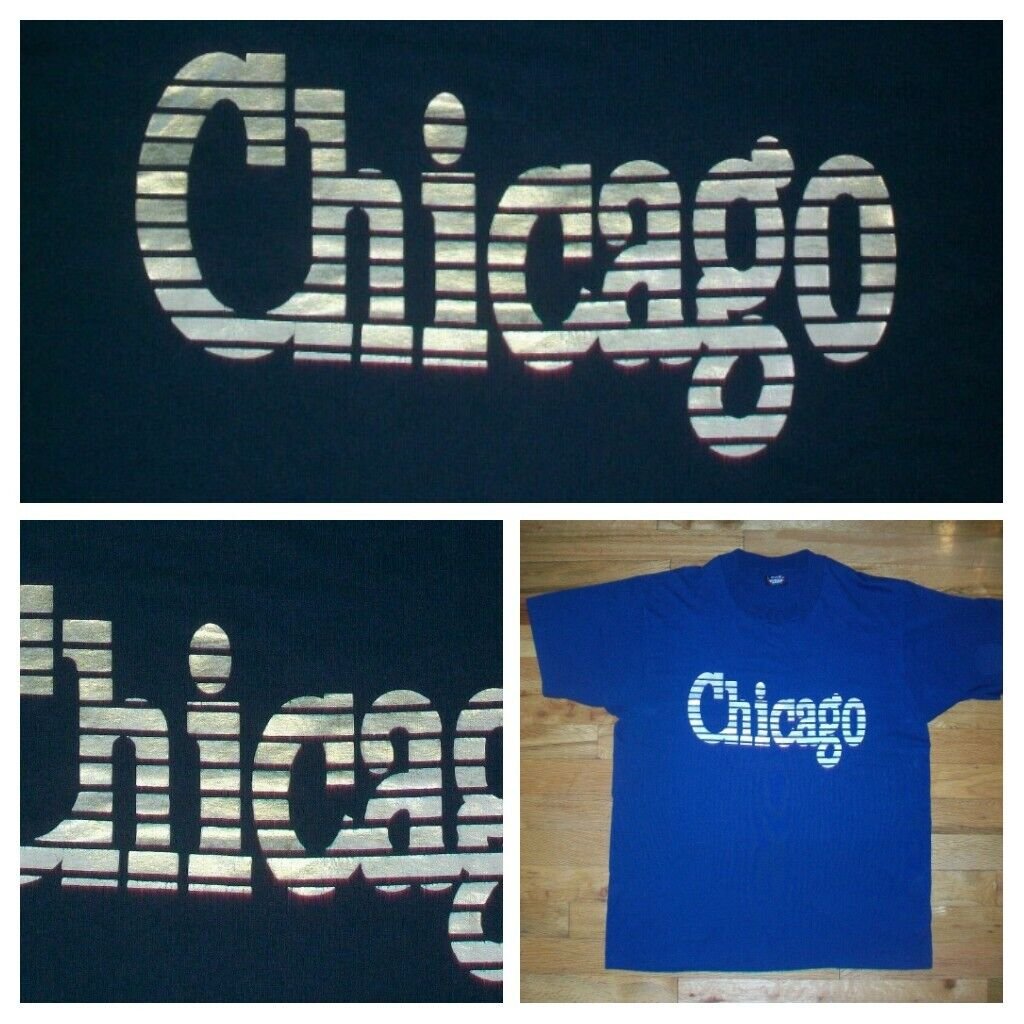 vintage single stitch Chicago Souvenir silver ink blue t shirt L bears cubs