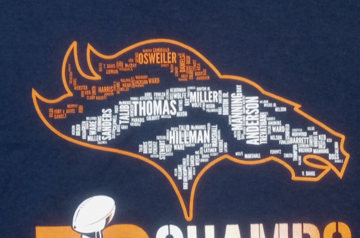 Denver Broncos horse head roster super bowl 50 t shirt XL champs Peyton Manning