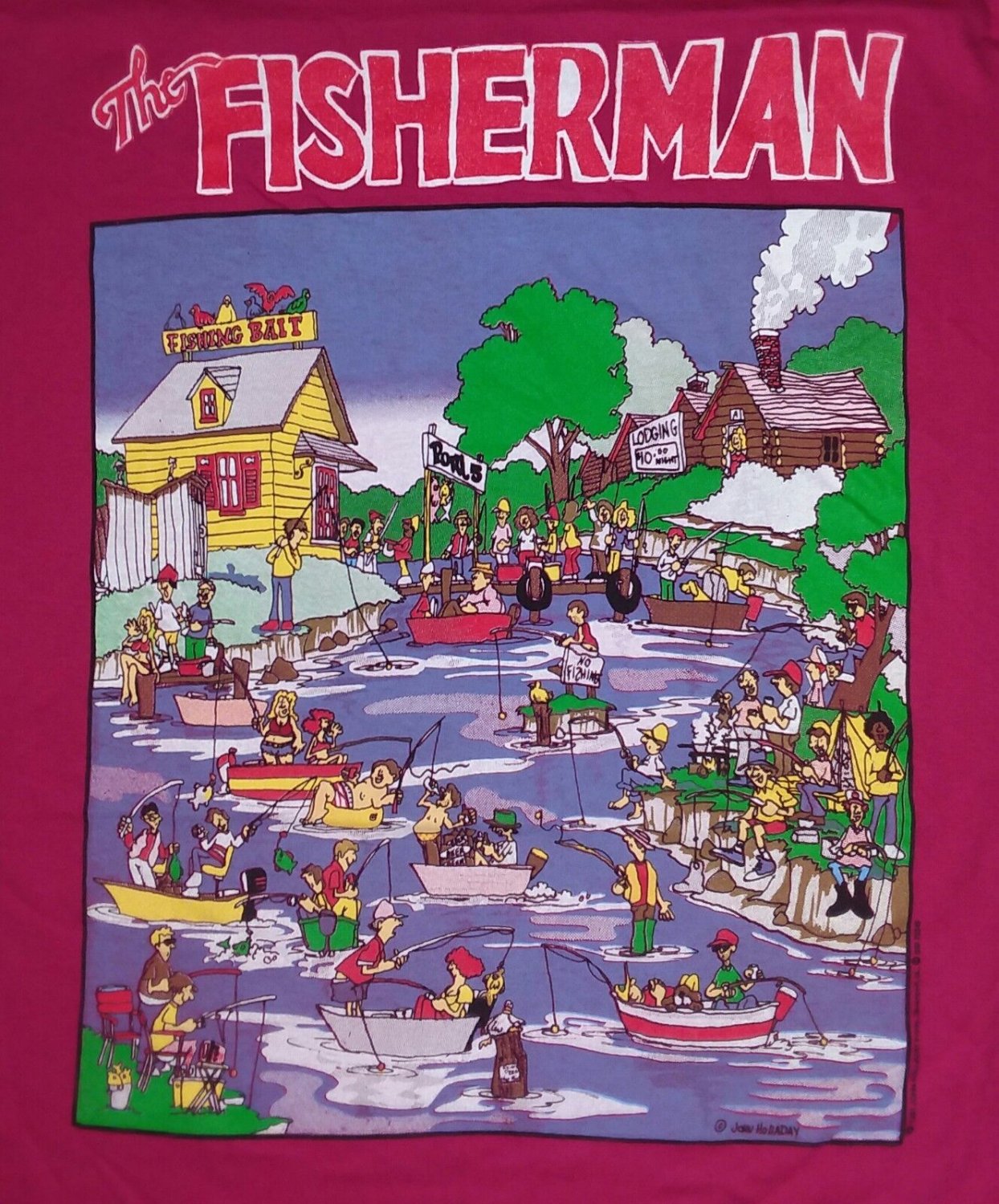 vintage single stitch t shirt XL Fisherman Fishing Boat Lake Resort Vacation fun