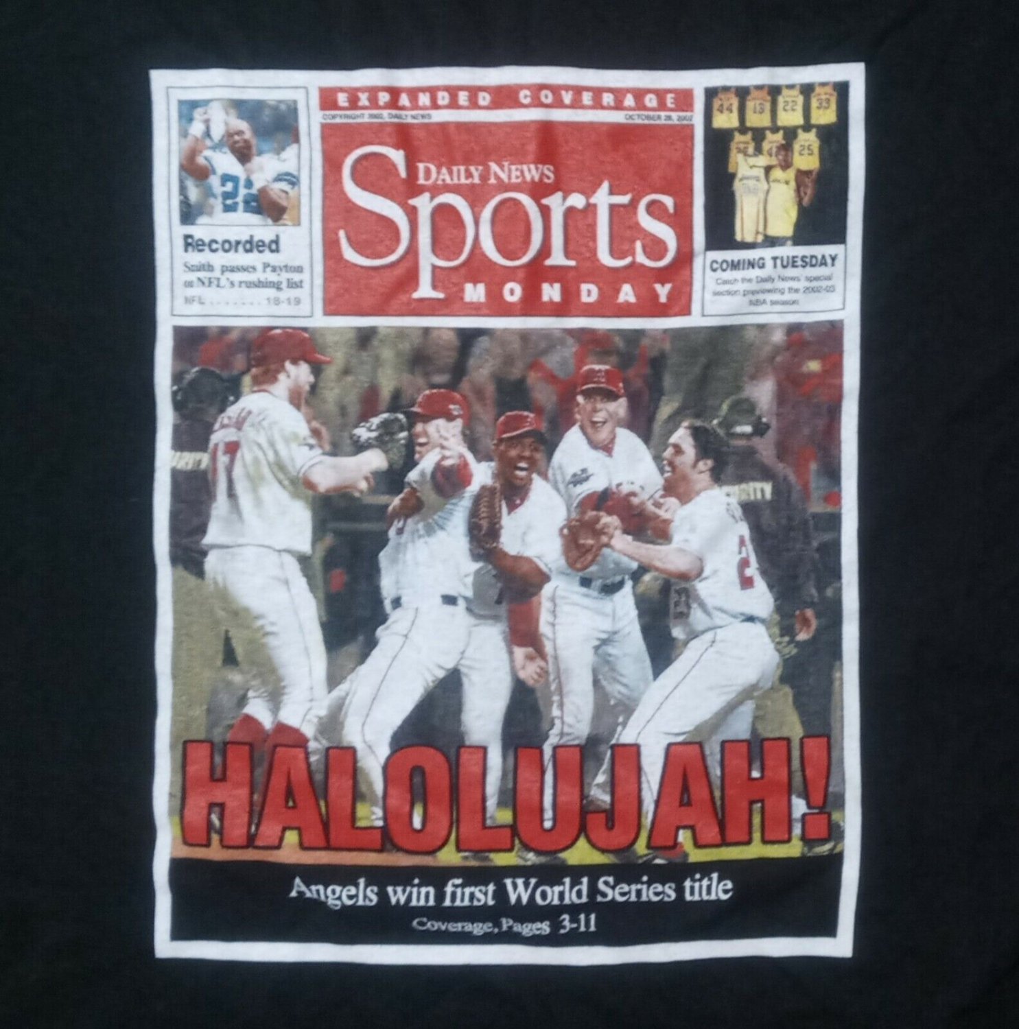 Vintage Anaheim Angels World Series Champions Newspaper t-shirt emmitt smith
