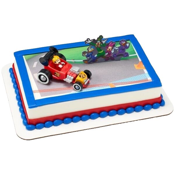 Disney Mickey Mouse Roadster Toy Race Car Cake Topper with background New pack