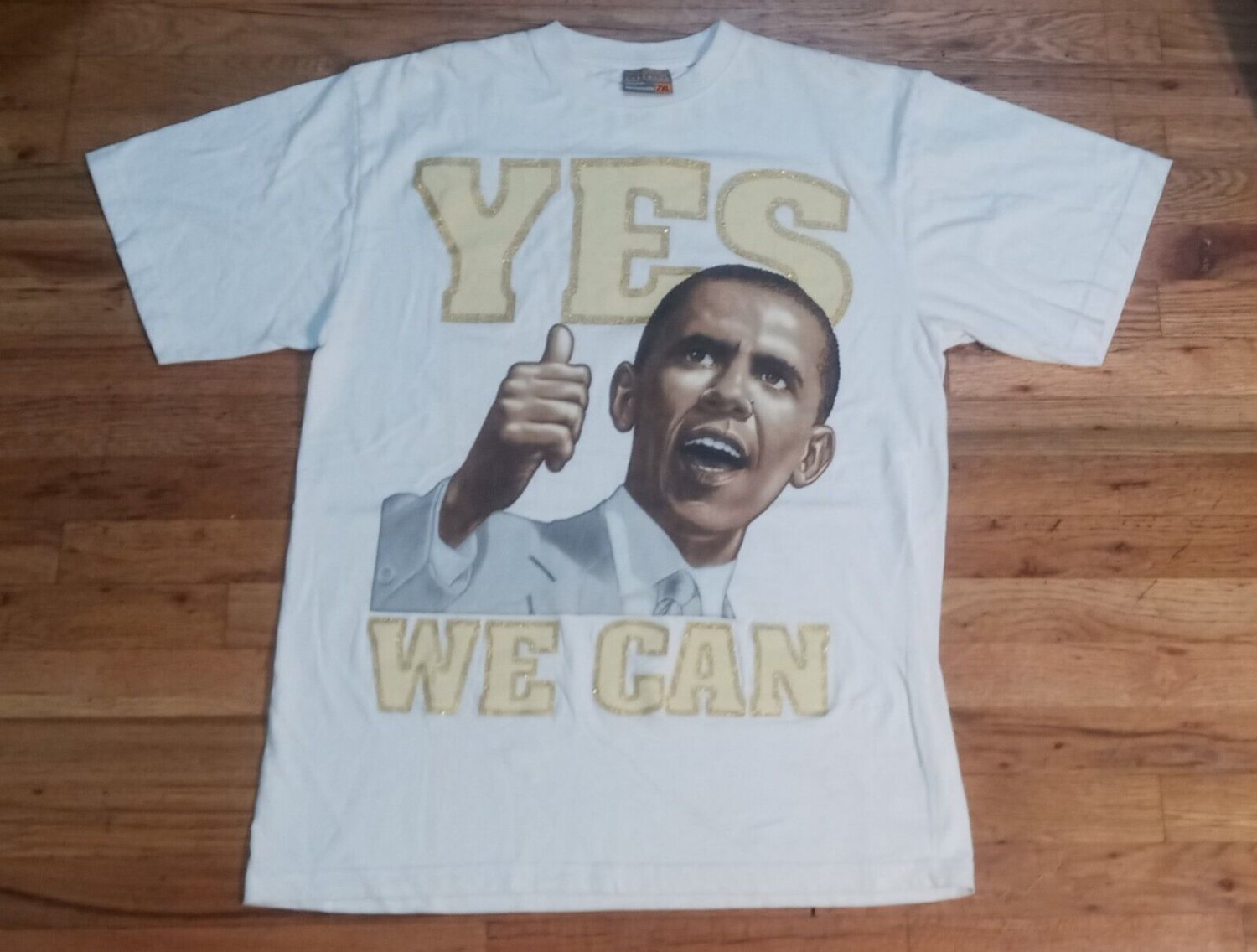 vintage Obama Yes We Can Speech Gold Ink t-shirt 2XL street hip hop rap