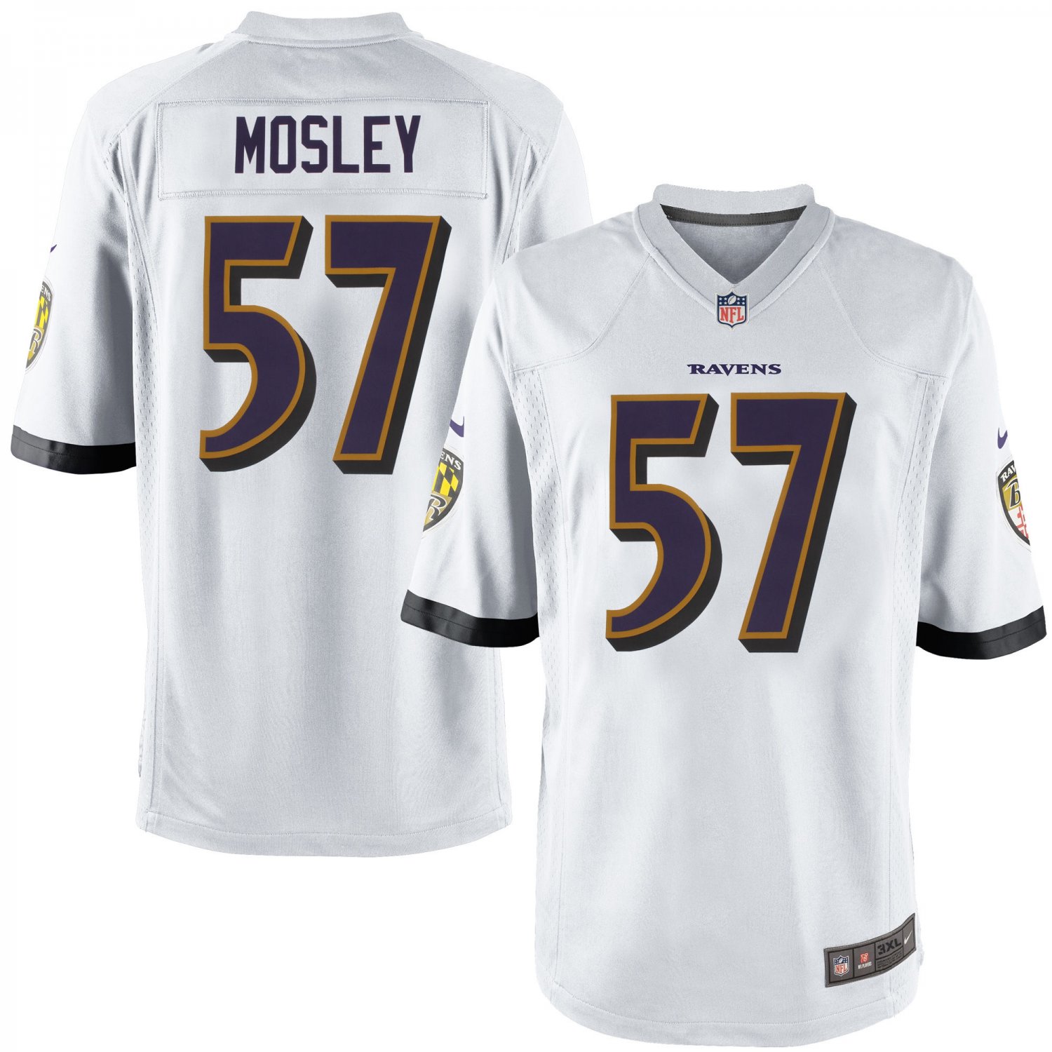 Men's Baltimore Ravens #57 C.J. Mosley White football Jersey