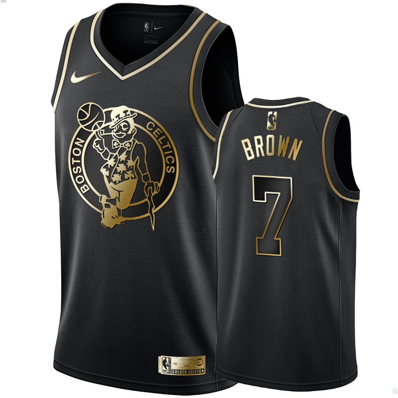 Celtics #7 Jaylen Brown Men's Black Golden Edition Swingman NBA Jersey