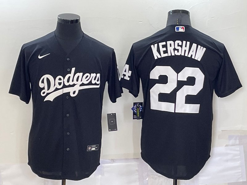 Men's Los Angeles Dodgers #22 Clayton Kershaw Replica Black Fashion  Baseball Jersey