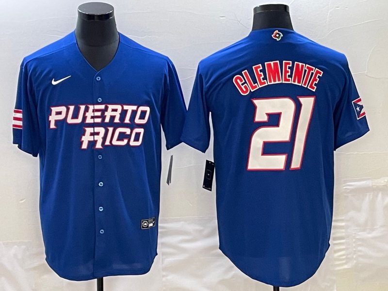White Roberto Clemente #21 Team Puerto Rico Baseball Jersey Sewn