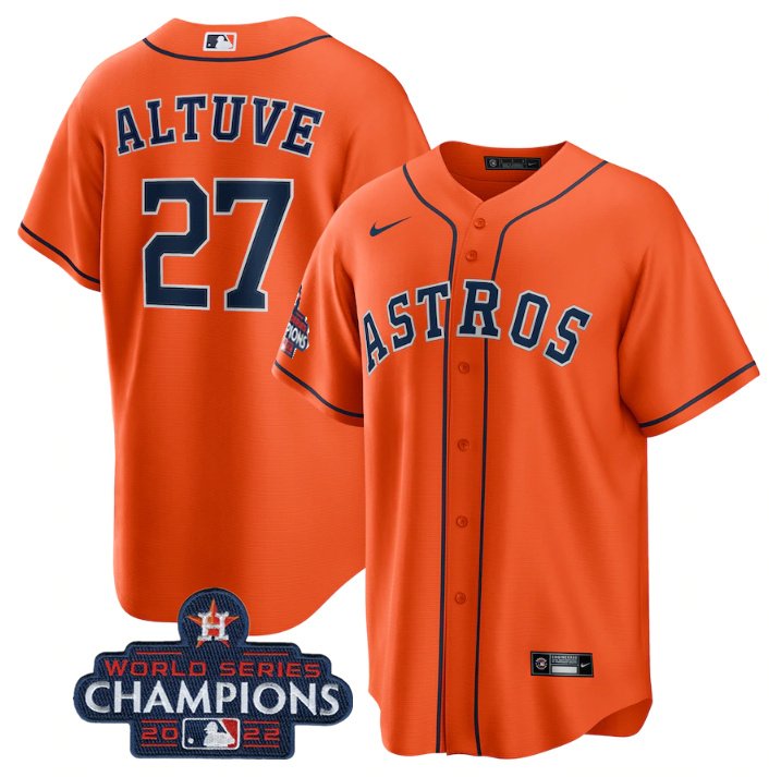 Jose Altuve 27 Houston Astros White Buttoned Baseball Jersey New! Youth LG  14 16