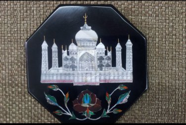12" black coffee corner marble inlay stone table top use room and decor wall