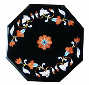 10" black coffee corner marble inlay stone table top use room and decor wall