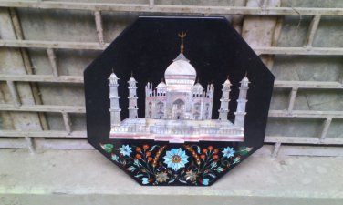 12" black coffee corner marble inlay stone table top use room and decor wall