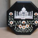 15" black coffee corner marble inlay stone table top use room and decor wall