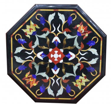 12" black coffee corner marble inlay stone table top use room and decor wall