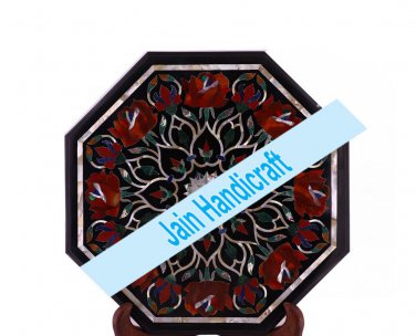 15" black coffee corner marble inlay stone table top use room and decor wall