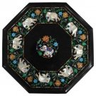 15" black elephant coffee corner marble inlay stone table top use room and decor wall